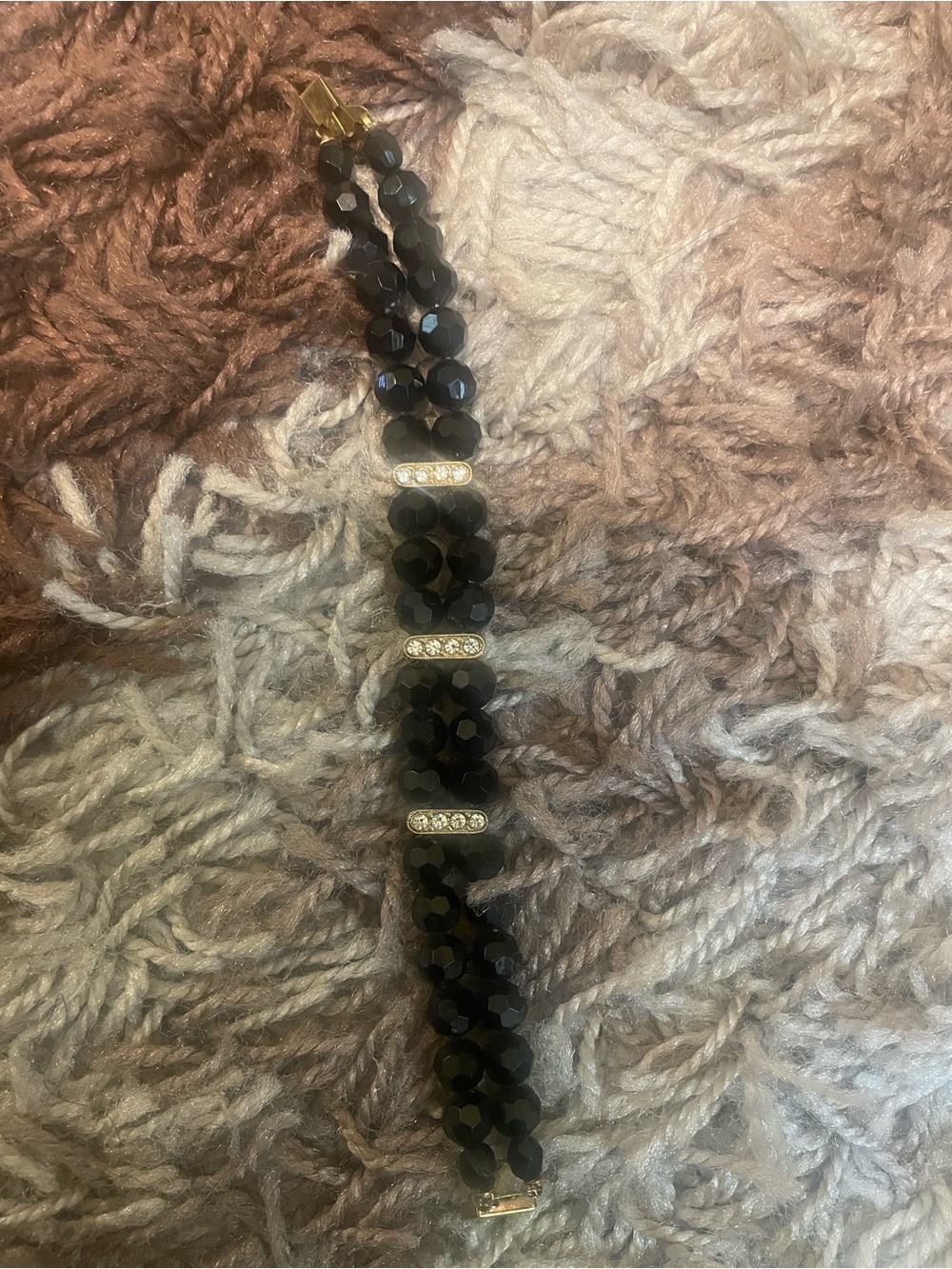 Black Faceted Beaded Bracelet with Rhinestone Spacers